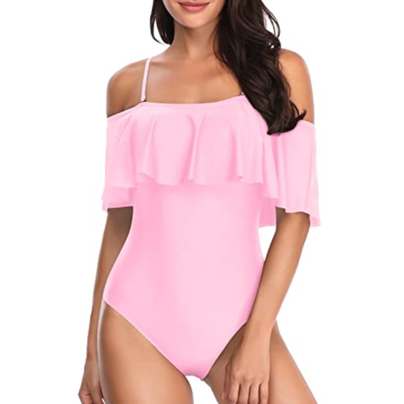 Women's One Piece Flounce Bathing Suit-Light Pink