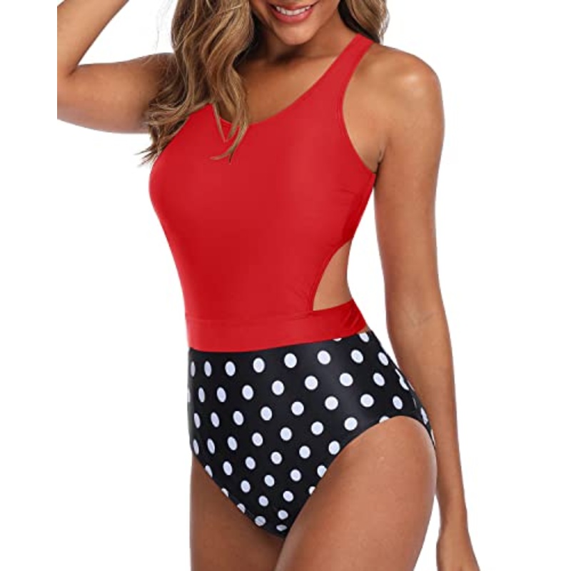 Attractive Silhouette Tummy Control Cutout Monokini-Red Dot
