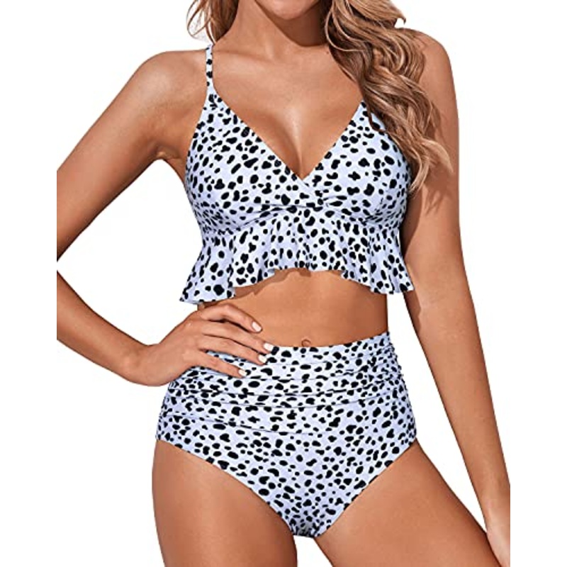Charming And Confident Bathing Suit Deep V Neckline-Dalmatian
