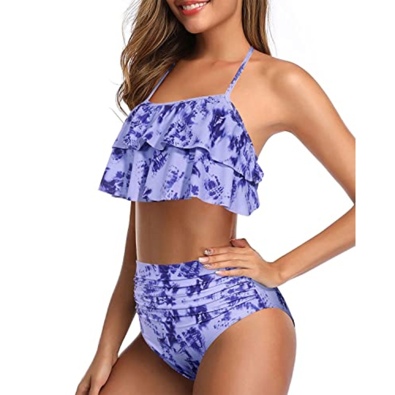 Flattering Two Piece Swimsuit For Summer Vacation-Blue Tie Dye