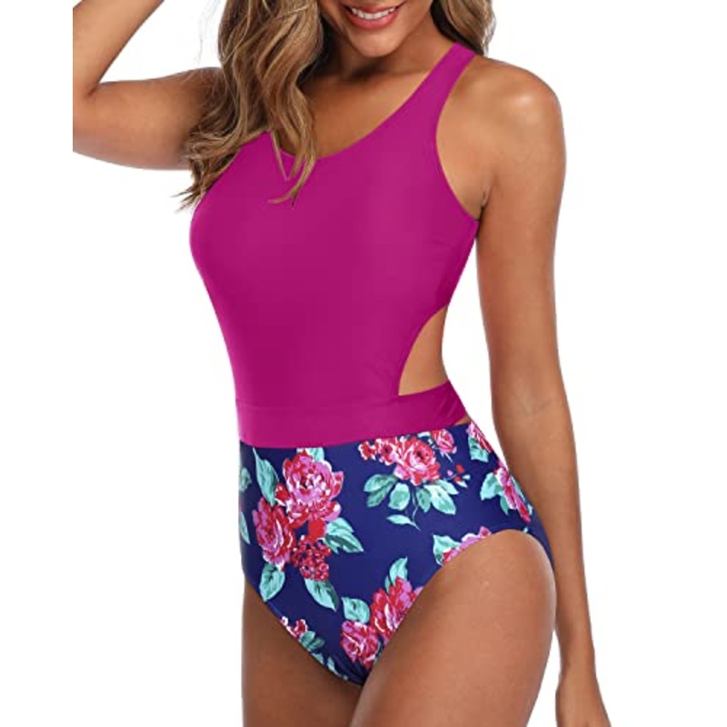 Sexy Monokini For Women Tummy Control Cutout Monokini-Pink Floral