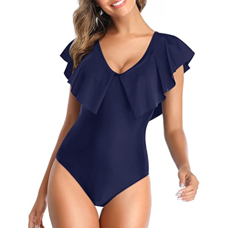 Slimming Teen Girls' One Piece Swimsuit For Women-Navy Blue