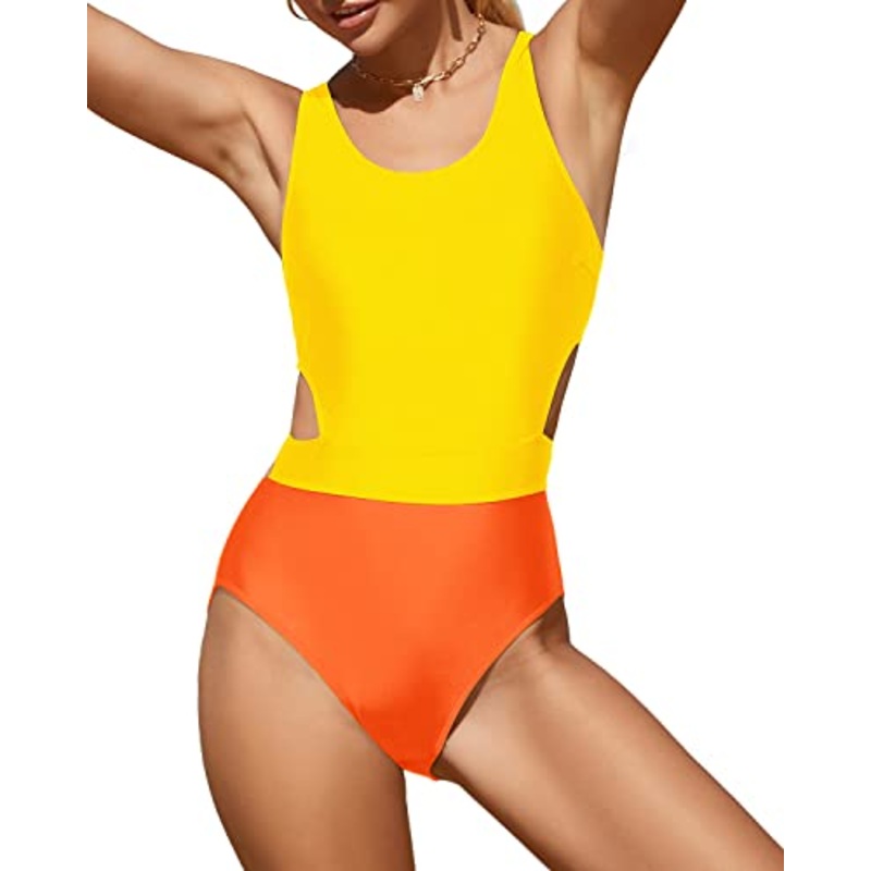 Tummy Slimming Side Cut Out Tummy Control Cutout Monokini-Orange