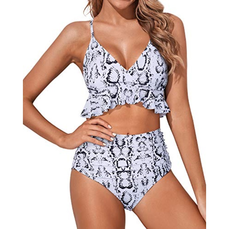 Women's Adjustable Criss Cross Swimsuit-Snake Print