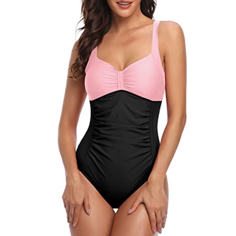 Backless Chic Vintage Inspired One Piece Swimsuits-Pink And Black