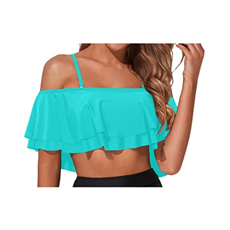 Classic Strappy Flounce Swimsuit Top For Women-Aqua