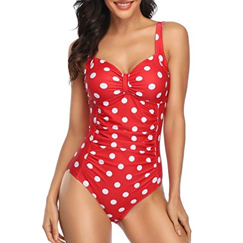 Contouring Sculpting Tummy Control Sexy Retro Style One Piece Swimsuits-Red Dot