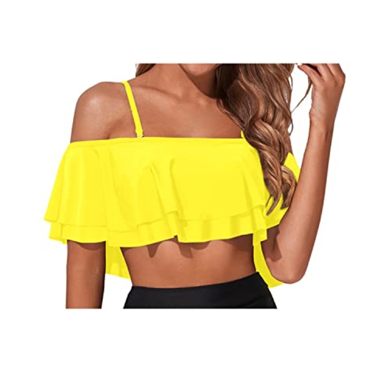 Elegant Adjustable Flounce Swimsuit Top For Women-Neon Yellow