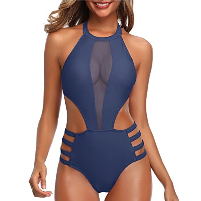Elegantly Highlighting Curve Sexy One Piece Bathing Suit For Women-Blue