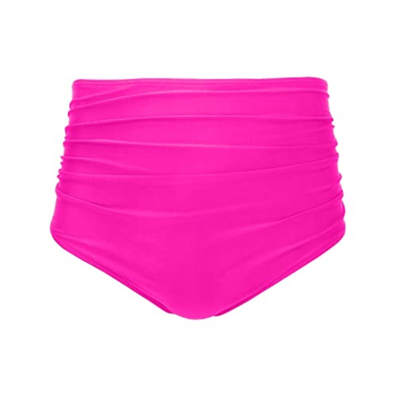 Fashionable High Waisted Bikini Bottom For Ladies-Neon Pink