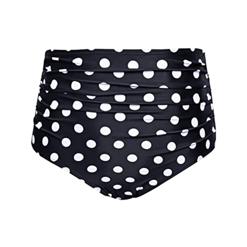 Flattering High Waisted Bikini Bottom For Ladies-Black Dot