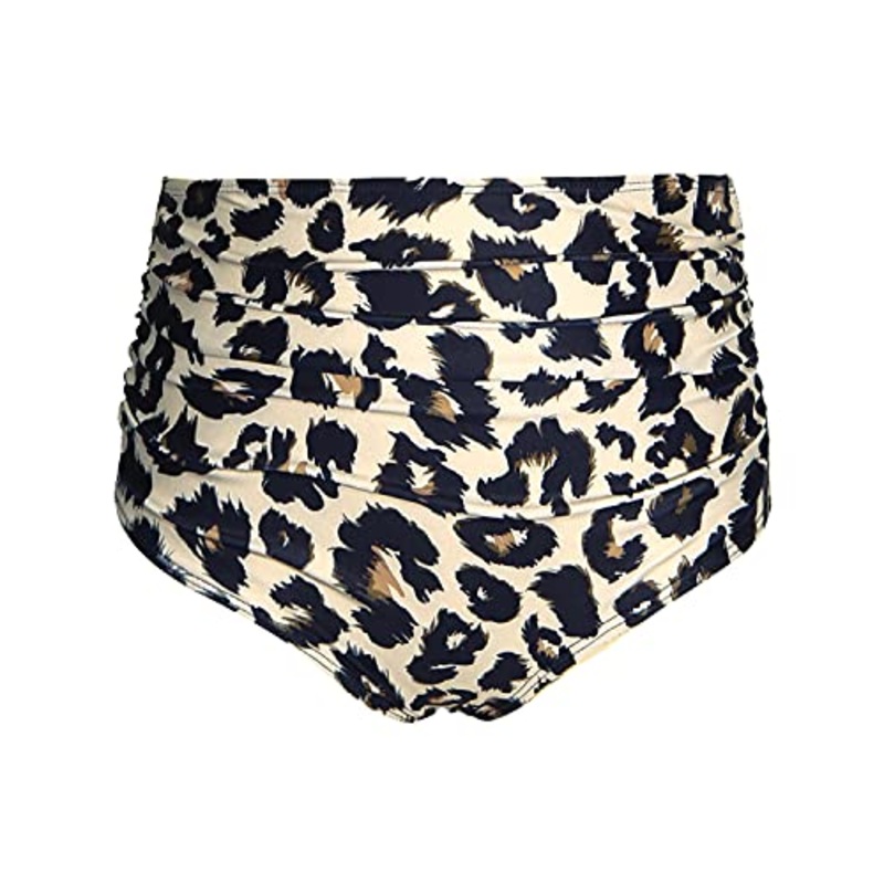 Flattering Women High Waisted Bikini Bottom Retro Ruched Swim Short-Leopard