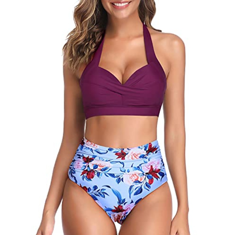 Maximum Support Bikini Top Women's Bikini Swimsuits-Purple Floral