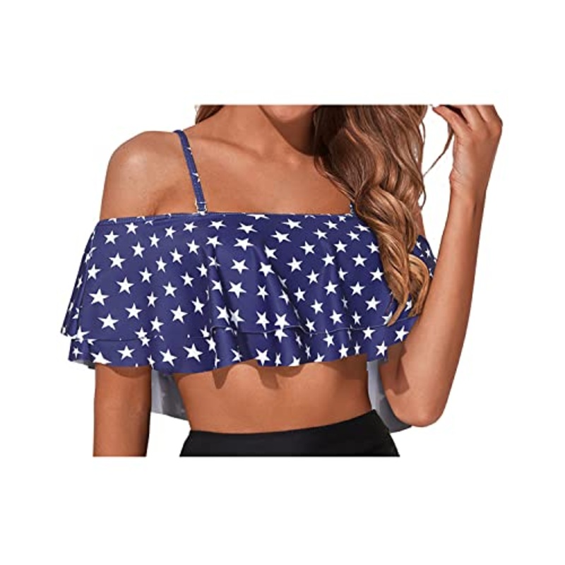 Patriotic American Flag Ruffle Bikini Top For 4Th Of July-National Flag