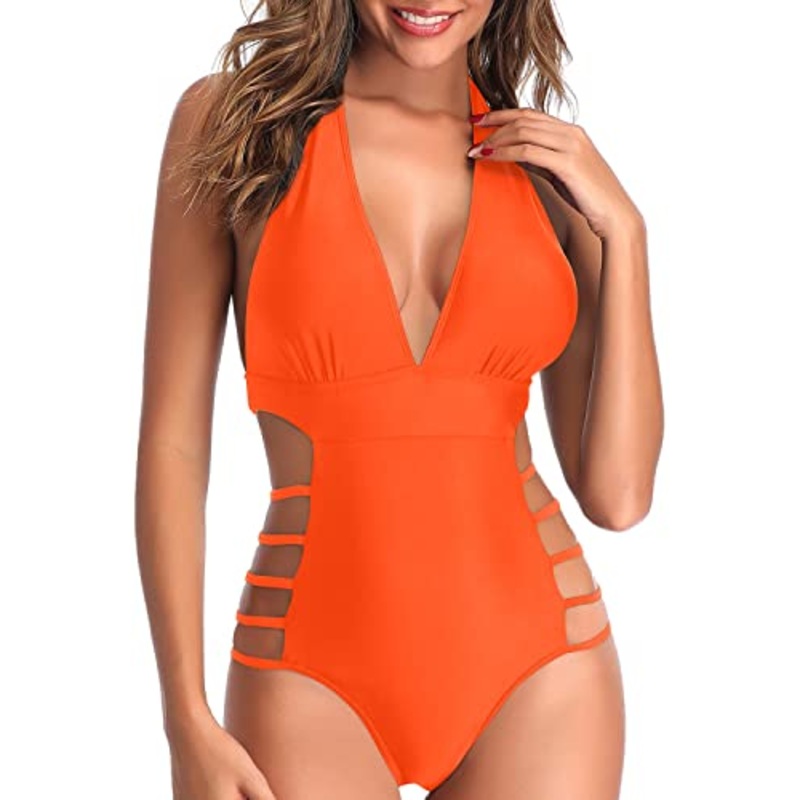 Sexy Hourglass Body Type High Leg Cut Out String Swimwear-Neon Orange