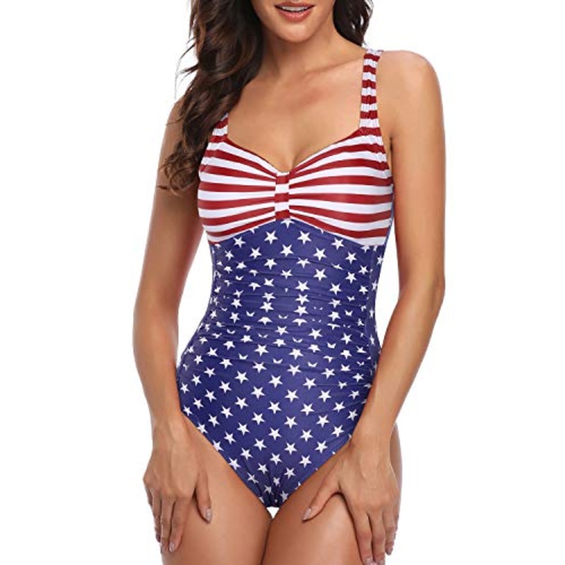 Sexy Retro Style Ruched Slimming One Piece Swimsuits-National Flag