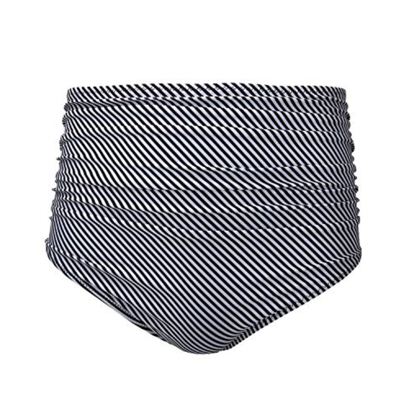 Shirred Tankinis High Waisted Bikini Bottom For Ladies-Black And White Stripe