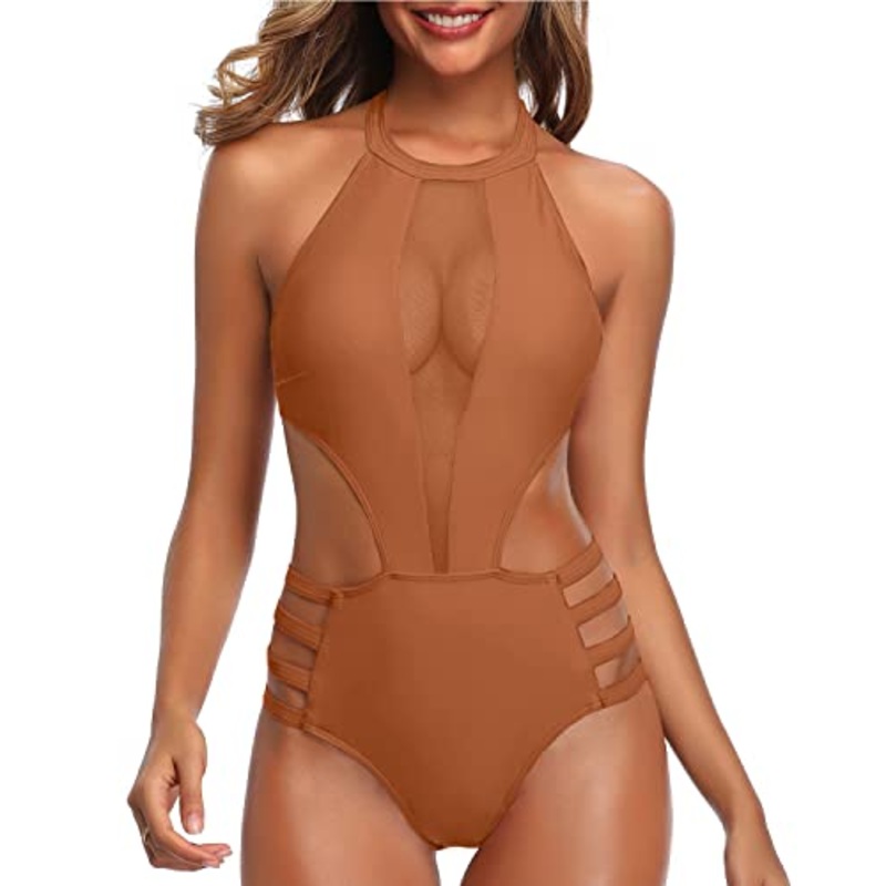 Slimming And Glamorous Sexy One Piece Bathing Suit For Women-Brown