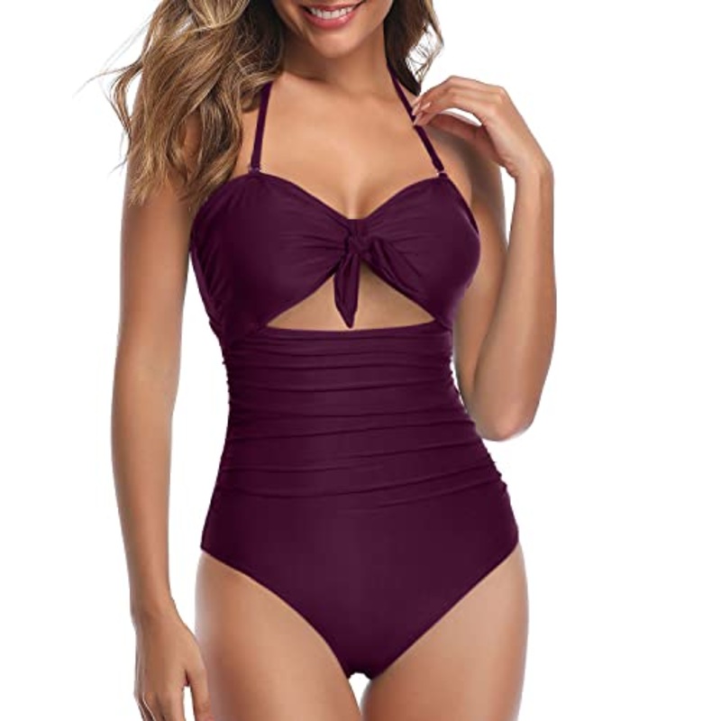 Backless Design Sexy Cutout One Piece Swimsuits-Maroon