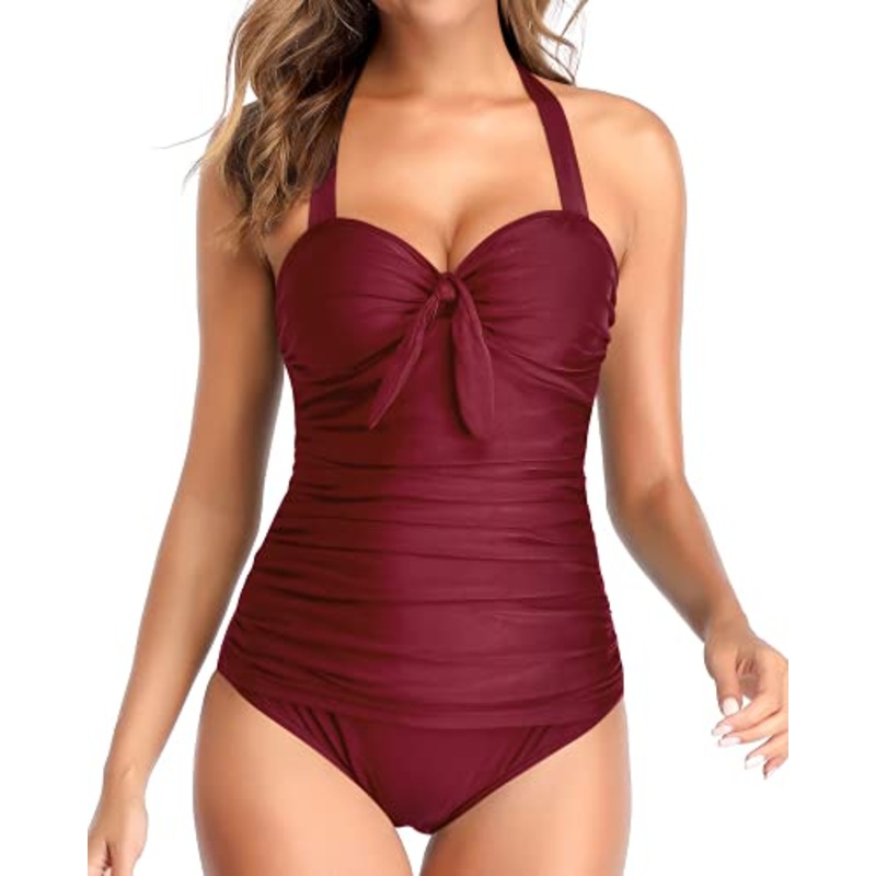 Backless Design Slimming One Piece Swimsuits-Maroon