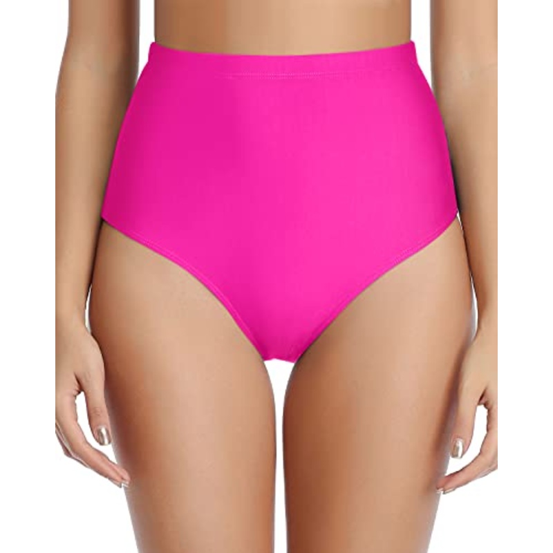 Body Shaping Swim Bottoms Retro High Waisted Bikini Bottoms-Neon Pink