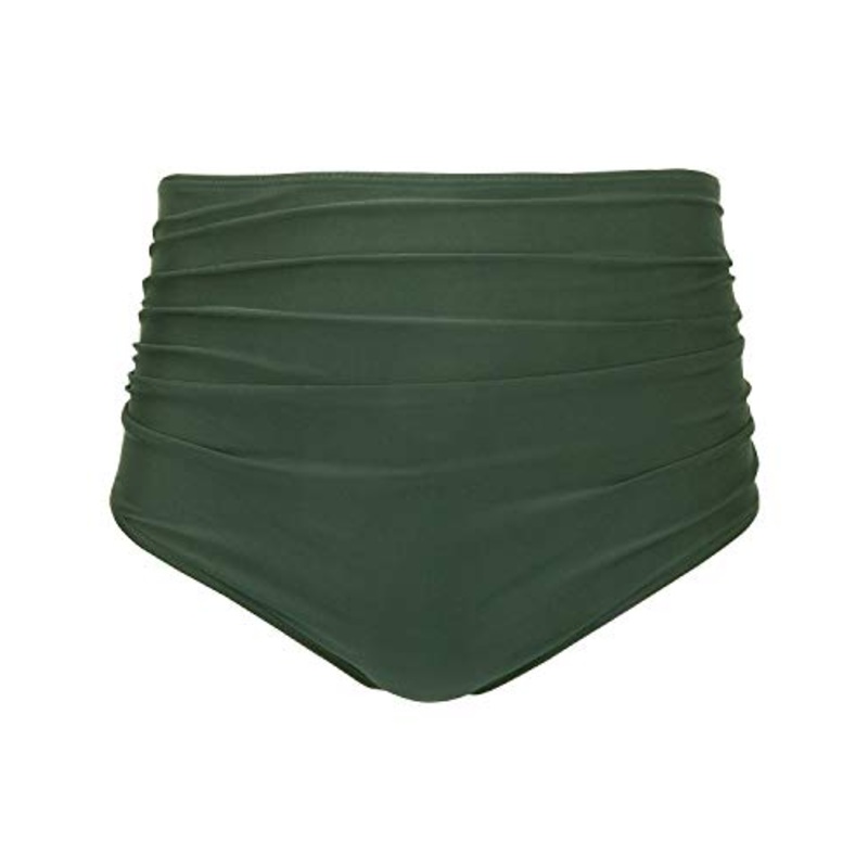 Comfortable Women High Waisted Bikini Bottom Retro Ruched Swim Short-Olive Green