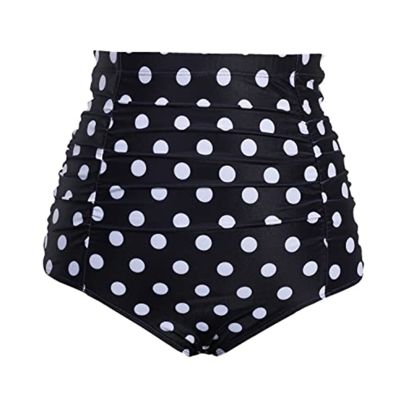 Control Tummy Vintage Swim Shorts Women Bikini Bottoms-Black Dot