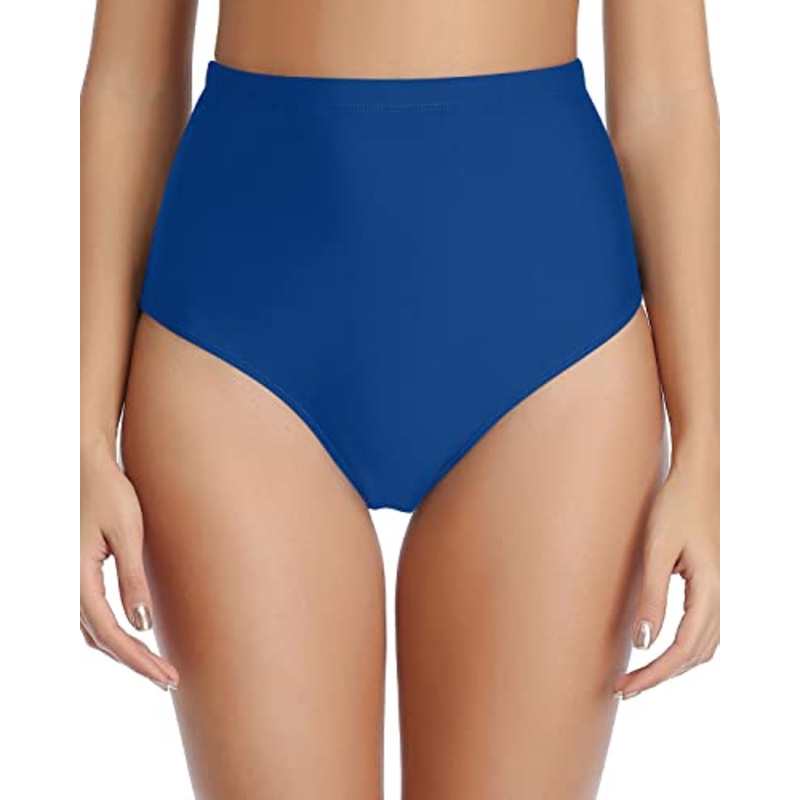 Feminine Retro Swim Bottoms Retro High Waisted Bikini Bottoms-Blue