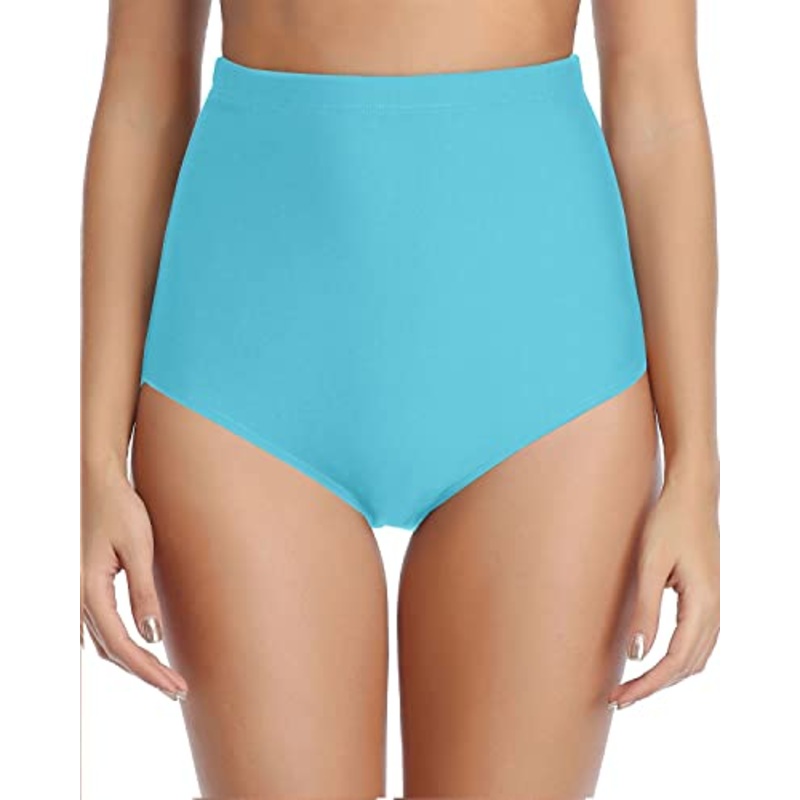 Figure Enhancing Bikini Bottoms Retro High Waisted Bikini Bottoms-Blue