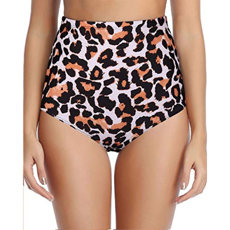 Flattering Bikini Shorts Retro High Waisted Bikini Bottoms-Leopard