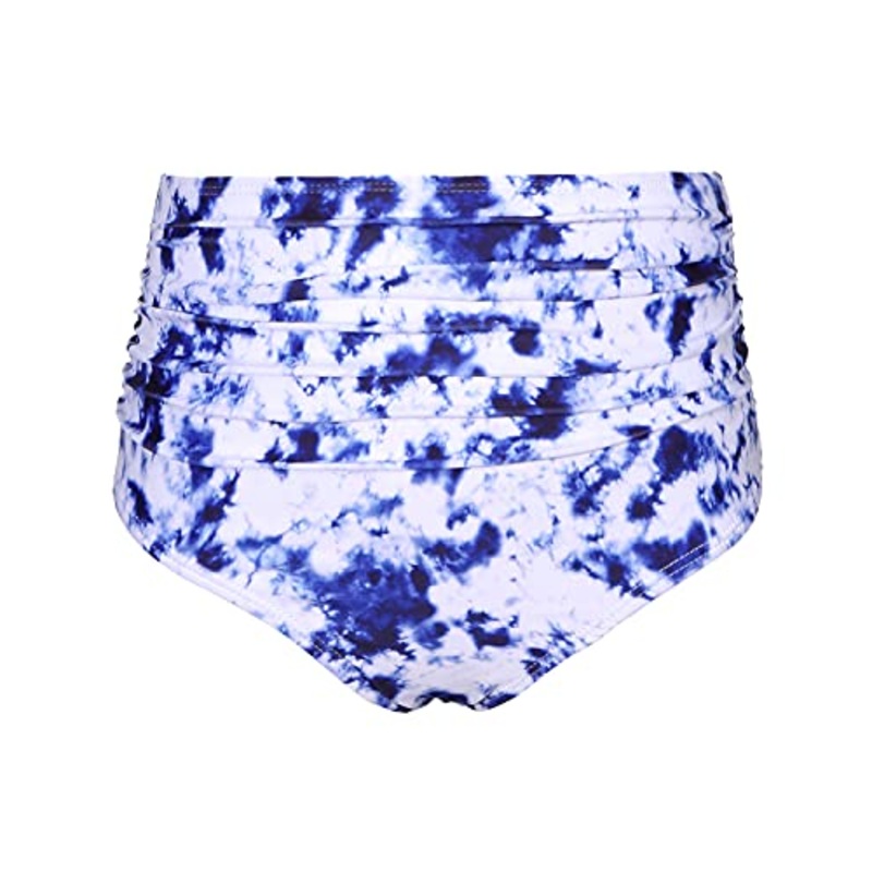 Flattering Women's High Waisted Bikini Bottom Shirred Tankinis Brief-Blue Tie Dye