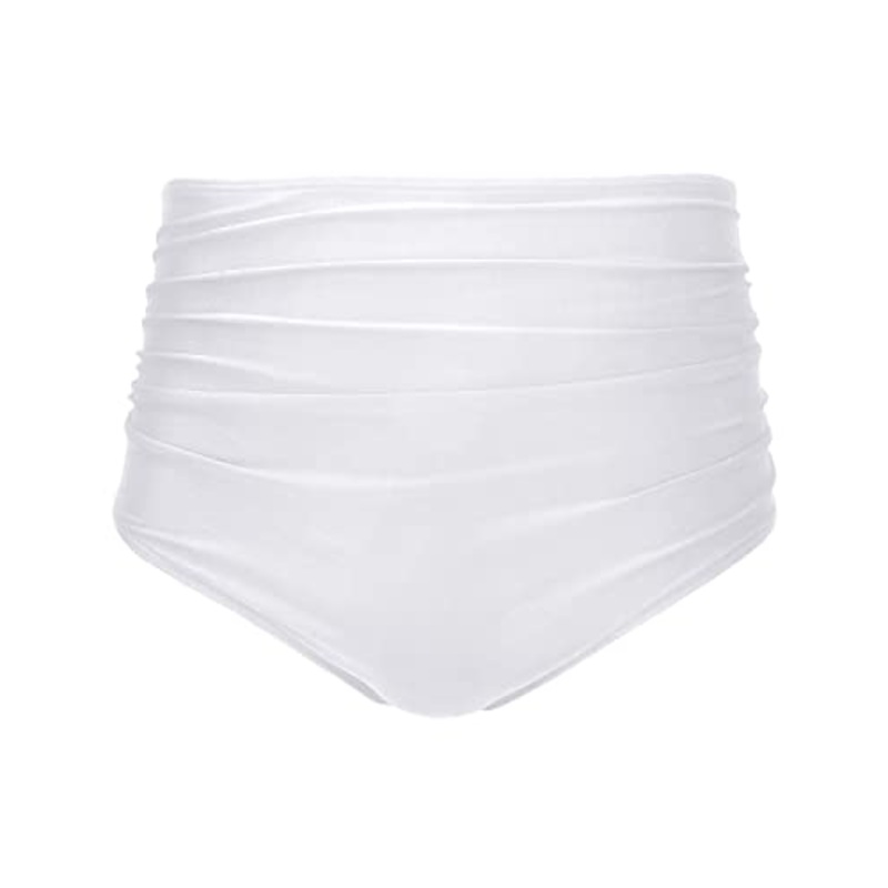 Full Coverage High Waisted Bikini Shirred Tankinis Brief-White