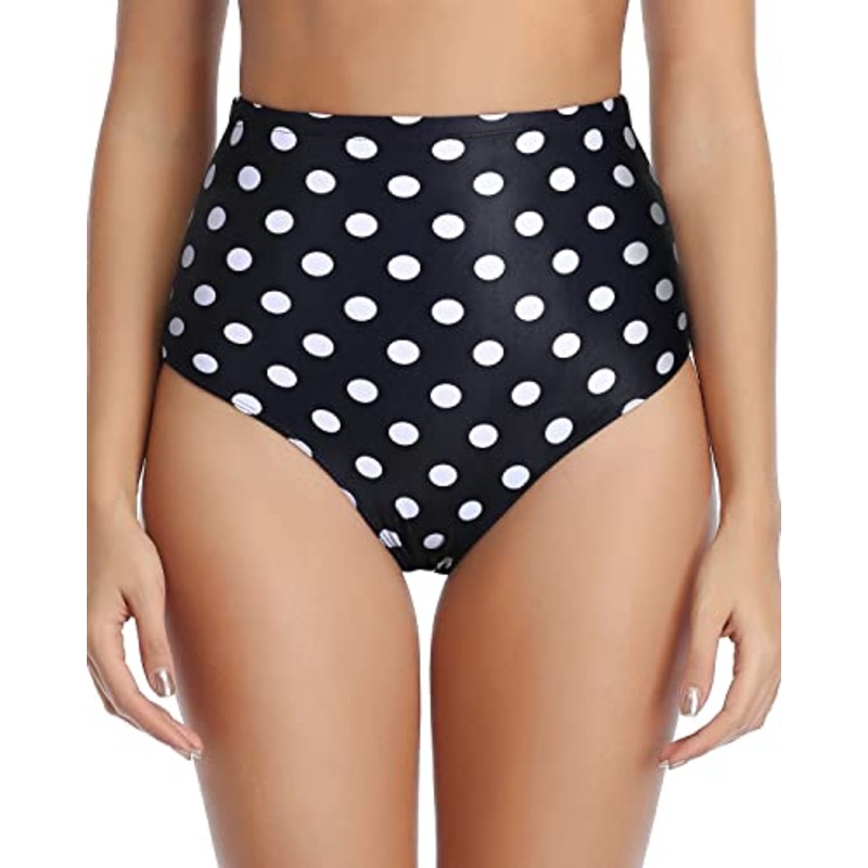 Fully Lined Bikini Tops Retro High Waisted Bikini Bottoms-Black Dot