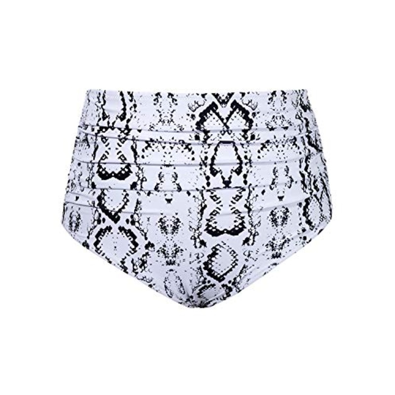 High Waisted Bikini Bottom Retro Ruched Swim Short Shirred Tankinis Brief-Snake Print
