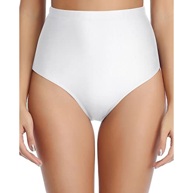 High Waisted Bikini Tummy Control Swimsuit Bottoms-White