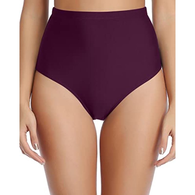 Modest Swimwear Bottoms Retro High Waisted Bikini Bottoms-Maroon