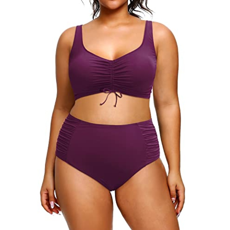 Plus Size High Waisted Swimsuit Drawstring Swimwear