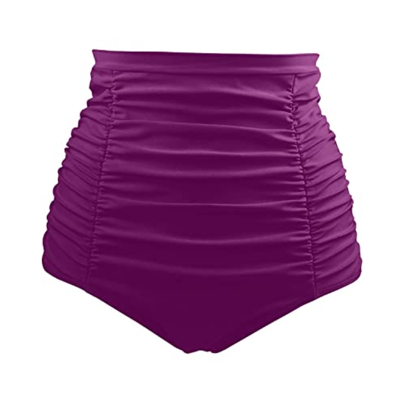 Ruched Vintage Swim Shorts Women Bikini Bottoms-Purple