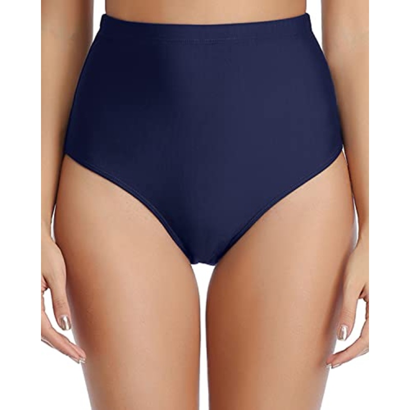 Slimming High Rise Bikini Bottoms Retro High Waisted Bikini Bottoms-Navy Blue