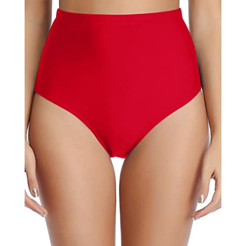 Stylish High Waisted Swim Shorts Retro High Waisted Bikini Bottoms-Red