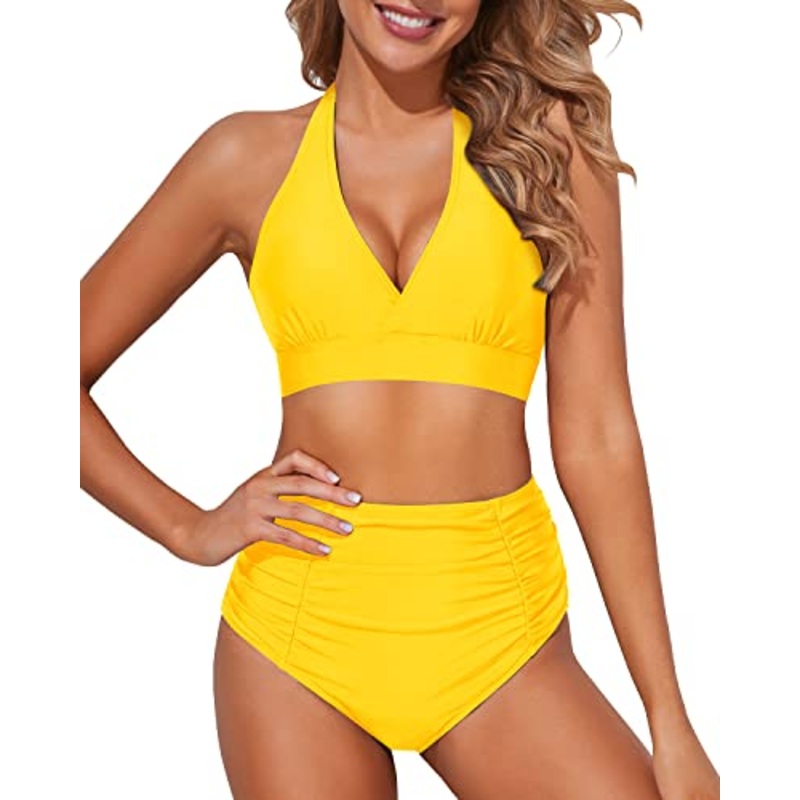 Stylish Two Piece Bikini Set For Women 2 Piece Bikini Bathing Suits-Neon Yellow