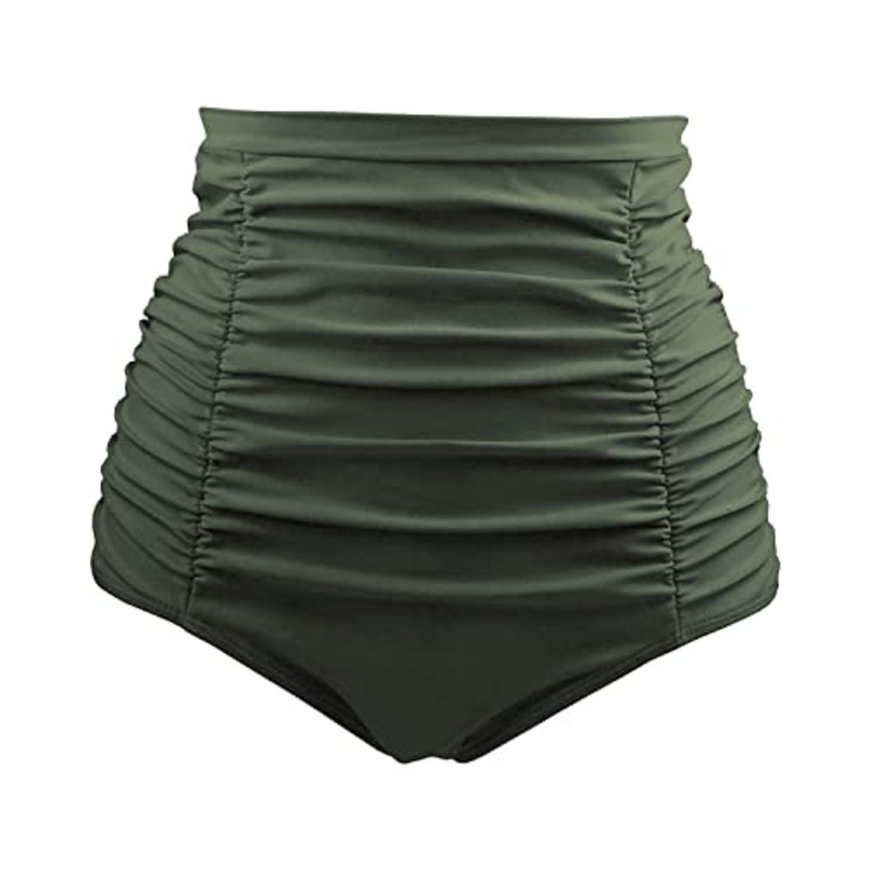 Tummy Control High Waisted Women Bikini Bottoms-Army Green