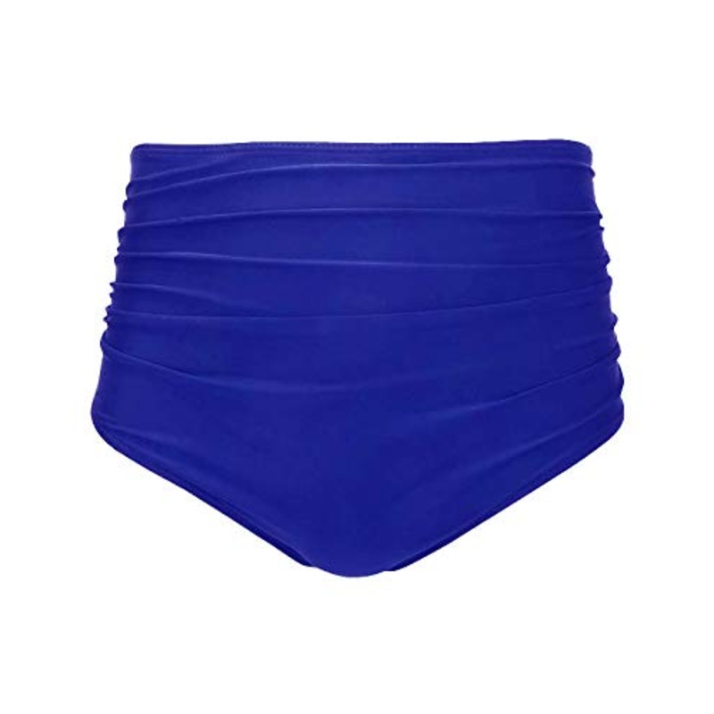 Vintage Women High Waisted Bikini Bottom Retro Ruched Swim Short-Royal Blue