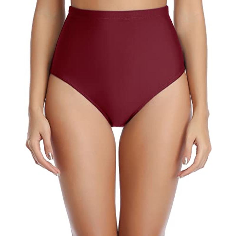 Women's Full Coverage Tummy Control Swimsuit Bottoms-Maroon