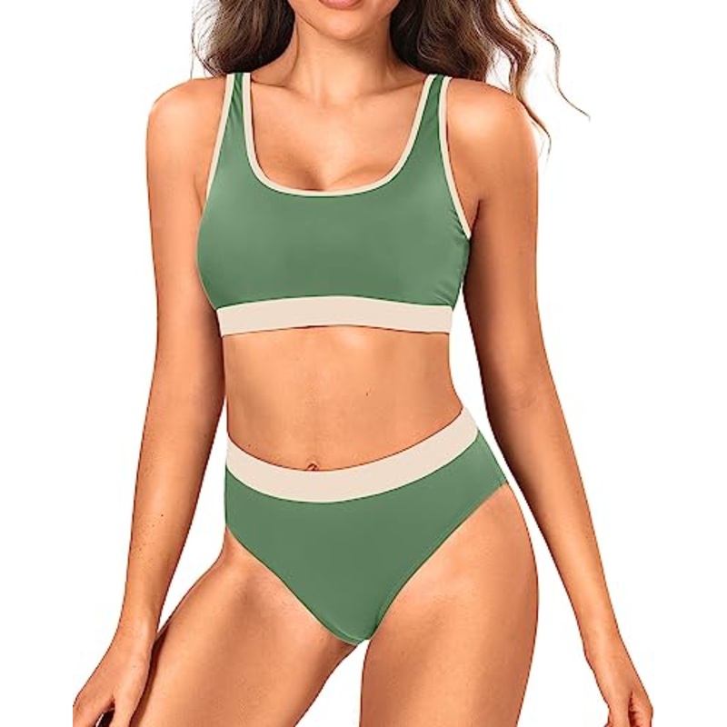Colorblock Crop Top & High Waist Two Piece Set