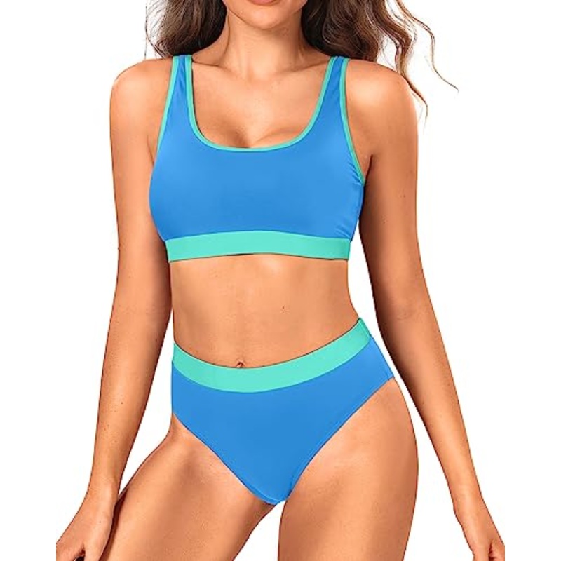 Colorblock Scoop Neck Sports Bra & High Waist Two Piece Set