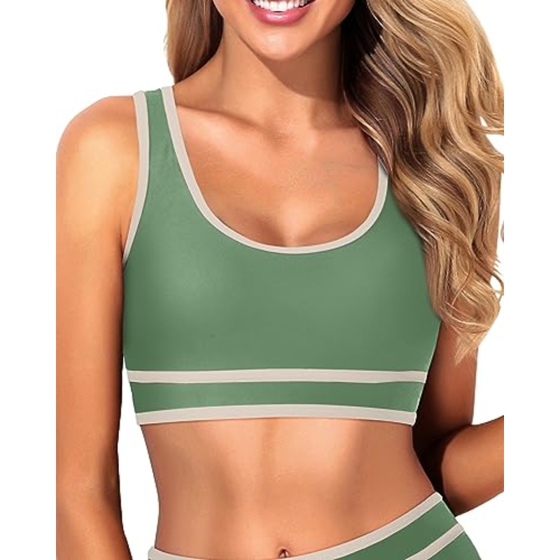 Colorblock Scoop Neck Sports Bra Swim Top