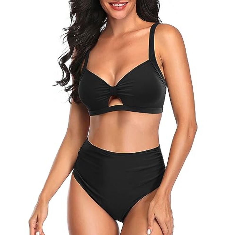 Cutout Tie -ront Push-Up Top & High Waist Bikini Set