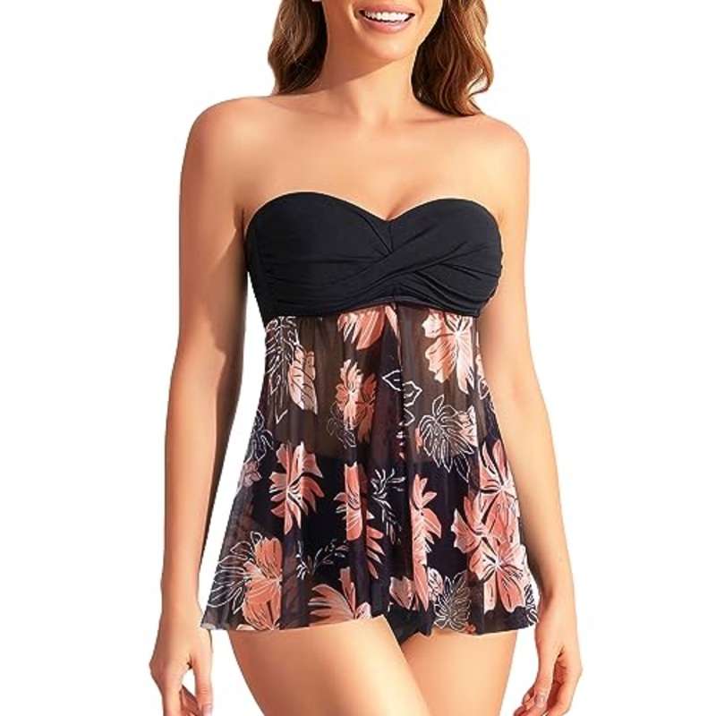 Halter Bandeau Flyaway Top & Tummy Control Two Piece Set
