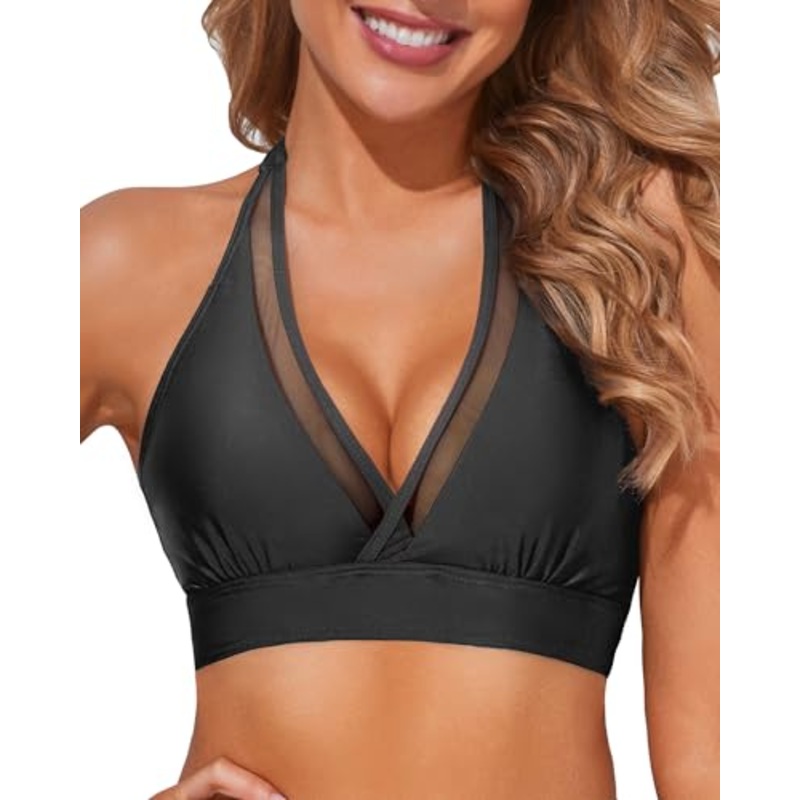 Halter Mesh V-Neck Bikini Top